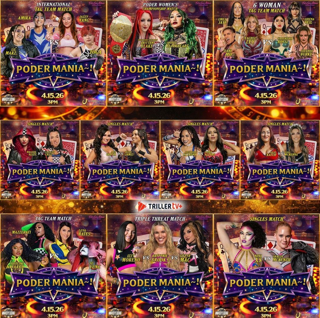 Triller_TV's tweet photo. Start the madness of @collective2025 with PODER MANIA ~! 🎰 The perfect lead-in to the biggest week in wrestling! 🚀

📺 WED APR 15 | 6pm ET | New subscribers get $20 off TrillerTV+ Annual Pass! https://t.co/SbFLbCiSBe