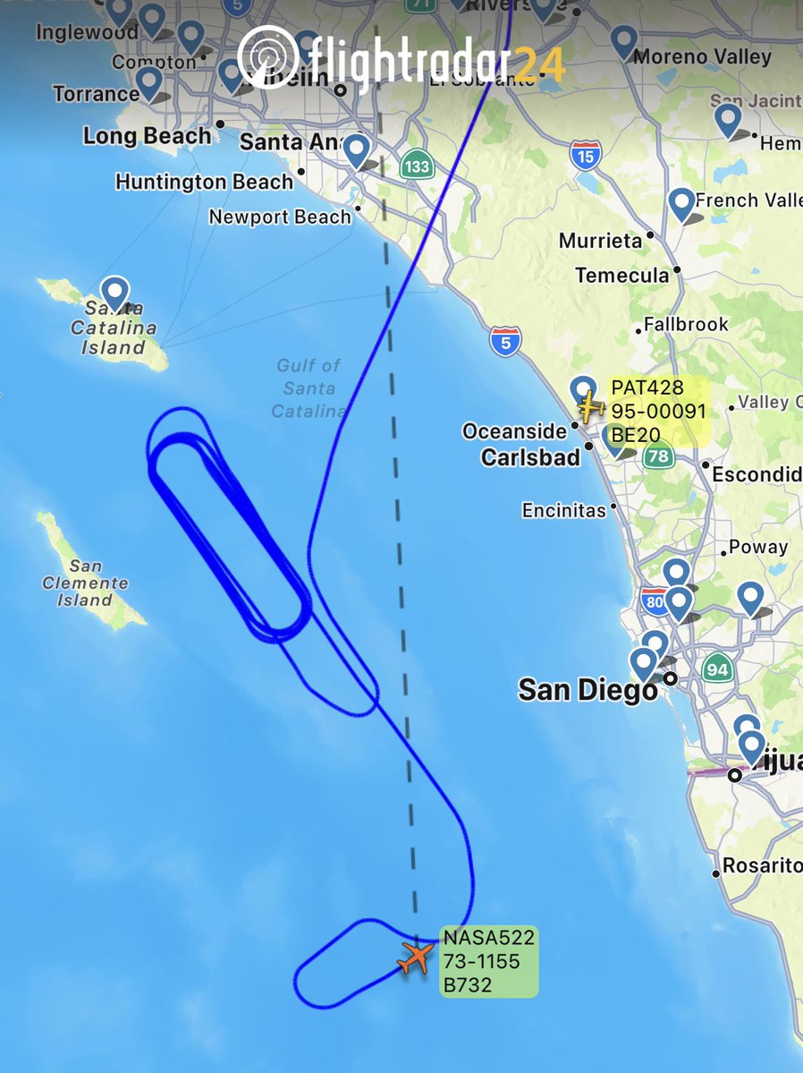 ArmchairAdml's tweet image. #USAF United States Air Force

Boeing NT-43A 1x
#AE654A 73-1155 - NASA 522

NASA 522 orbiting off the coast of San Diego.