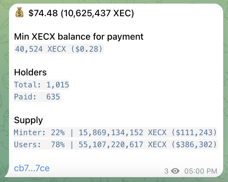 Another 73 holders and 5B XECX tokens purchased in the last month and a half. Looking more and more like it's only a matter of time for eCash $XEC