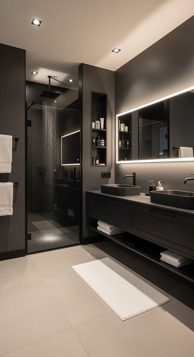 HOUSEPORN___'s tweet photo. all black minimalist bathroom https://t.co/QfDADQ9psg