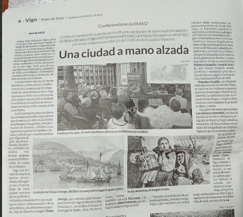 IEVigueses's tweet photo. El 9 de abril, tuvo lugar en la #EMAO la conferencia ofrecida por nuestro compañero del @IEVigueses, José Luis Mateo, sobre ilustraciones que muestran Vigo a lo largo del tiempo, de la mano de dibujantes, pintores, etc. El acto fue presentado por Carlos Núñez. Aforo completo. https://t.co/ckuThl0Fwz