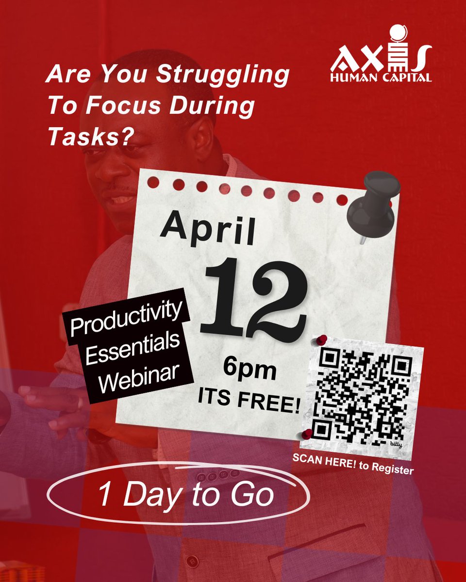 axishcl's tweet image. 1 day to go⌛
Did you know that focus is what turns effort into results?

Join our FREE upcoming Productivity Essentials webinar and learn tips and tricks that can help you focus and be more  productive

#ProductivityHacks #focus #timemanagement #HR #Productivity #WorkMode