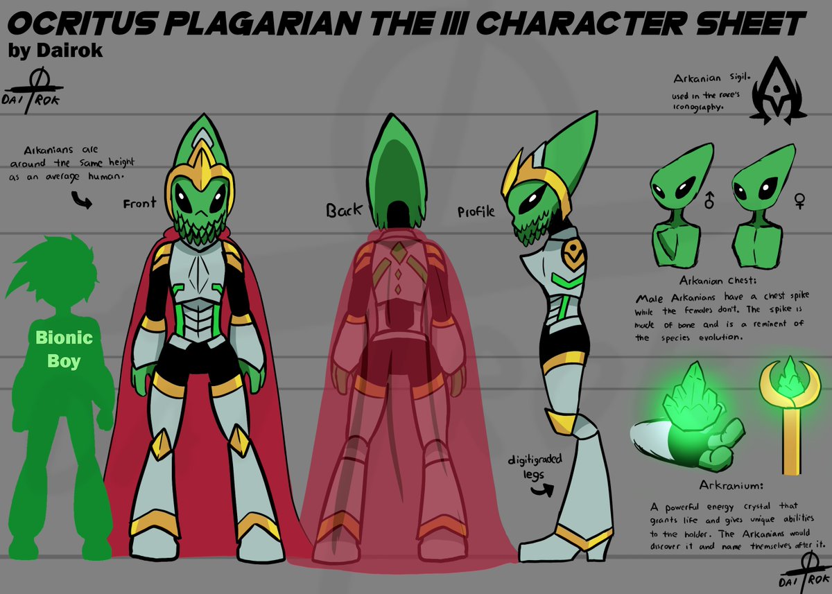 Another character im adding to my Bionic Boy comic project! This is Ocritus, an alien king who grants Bionic Boy his powers.

After Alex loses his life to the A.N.T.S, Ocritus comes to his aid and gifts him a new body and the power of Arkranium. visit my DeviantArt for more! :D