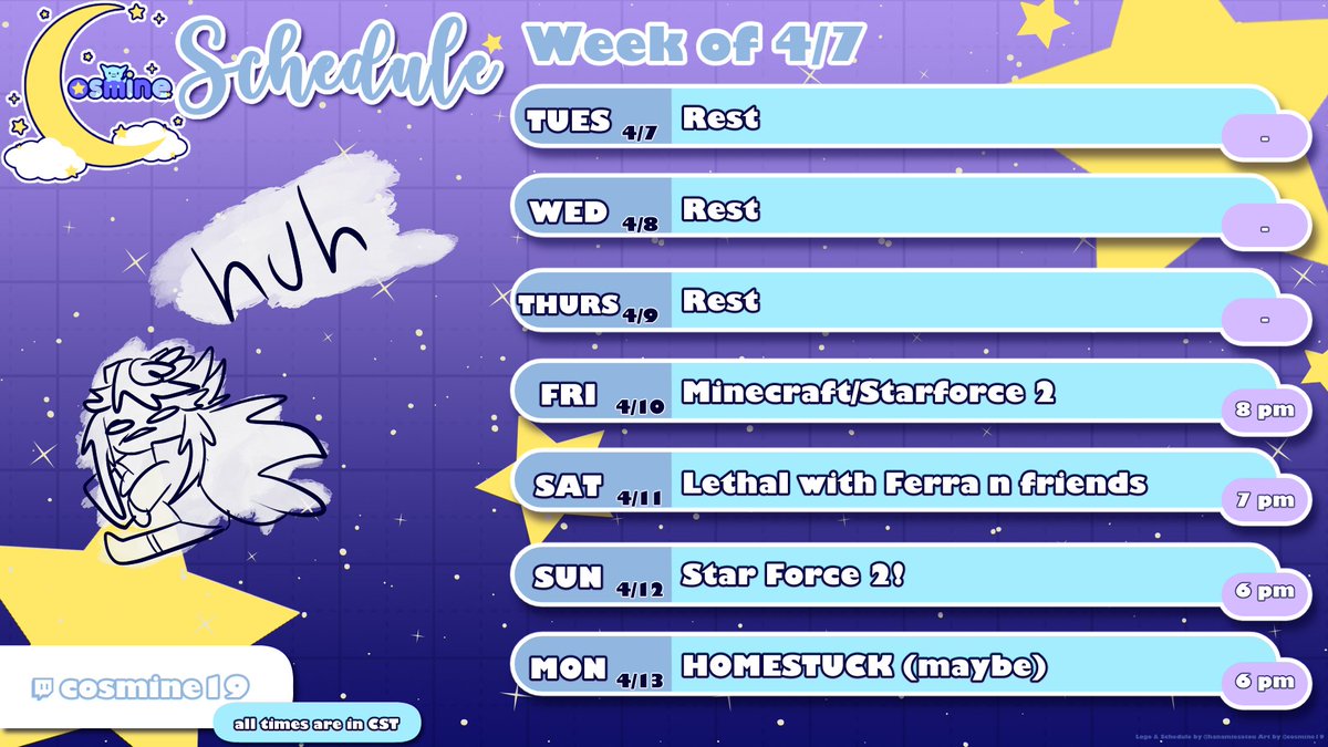 Cosmine19's tweet photo. OH RIGHT SCHEDULE
Today I'll be finishing up a sponsershiop so i can get sweet sweet 10 whole dolalrs for playing minecraft
Lethal with Ferra to celebrate her 2.5 followers!
Star Force 2 in between
And perhaps Homestuck on Monday, schedules permitting https://t.co/XggKYzQGoD