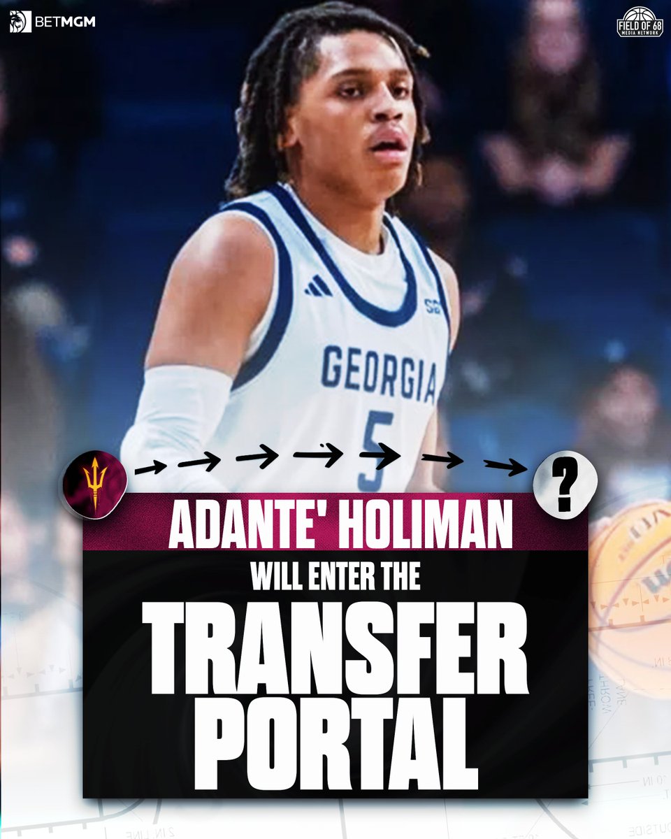 TheFieldOf68's tweet photo. NEWS: Arizona State's Adante' Holiman will enter the transfer portal, he told @TheFieldOf68

Holiman redshirted this past season, but was All-Sun Belt at Georgia Southern in 2024-25, averaging a team-best 16.9 PPG