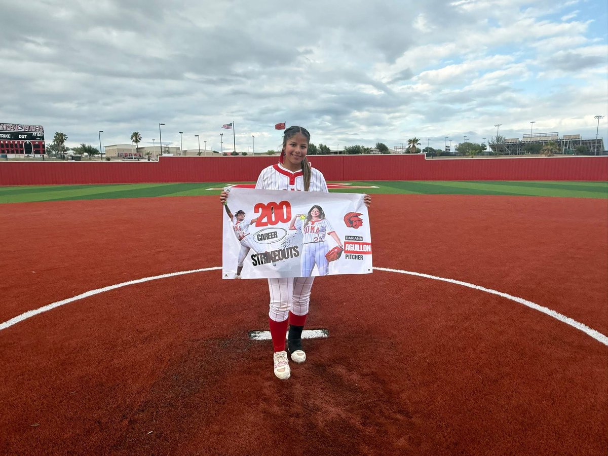 roma_softball's tweet photo. Huge congratulations to our pitcher Dariana Aguillon, on reaching an incredible milestone of 200 career strikeouts. Your hard work/dedication in the circle continue to make us proud. With this Win Dariana has BROKEN the school record for most wins in a season for a pitcher, 16. https://t.co/bRppNmLQQ1