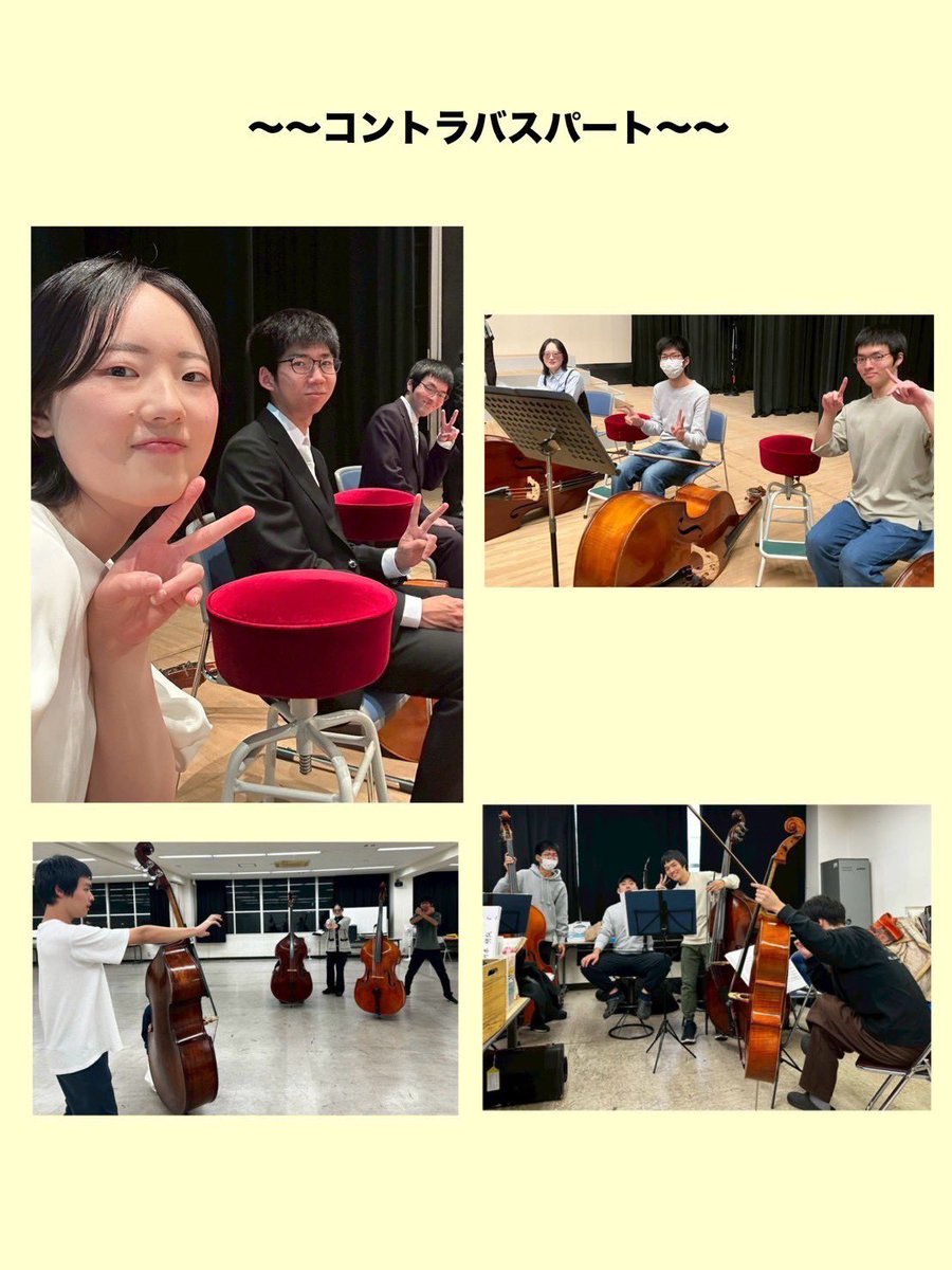 aidaikyo's tweet photo. 【パート紹介 vol.4】

ぜんたいに響く低音を
ひいているのは低弦です(多分、大体）
ていねいに１音１音注意しながら、
いつも練習に取り組んでいます。
げんの中で低音を出す私たちは、え
んの下の力持ちとしてオケを支えています。
ヘ音記号記号が読めなくても大丈夫です
！教えます！ https://t.co/d0SAF4T4B7