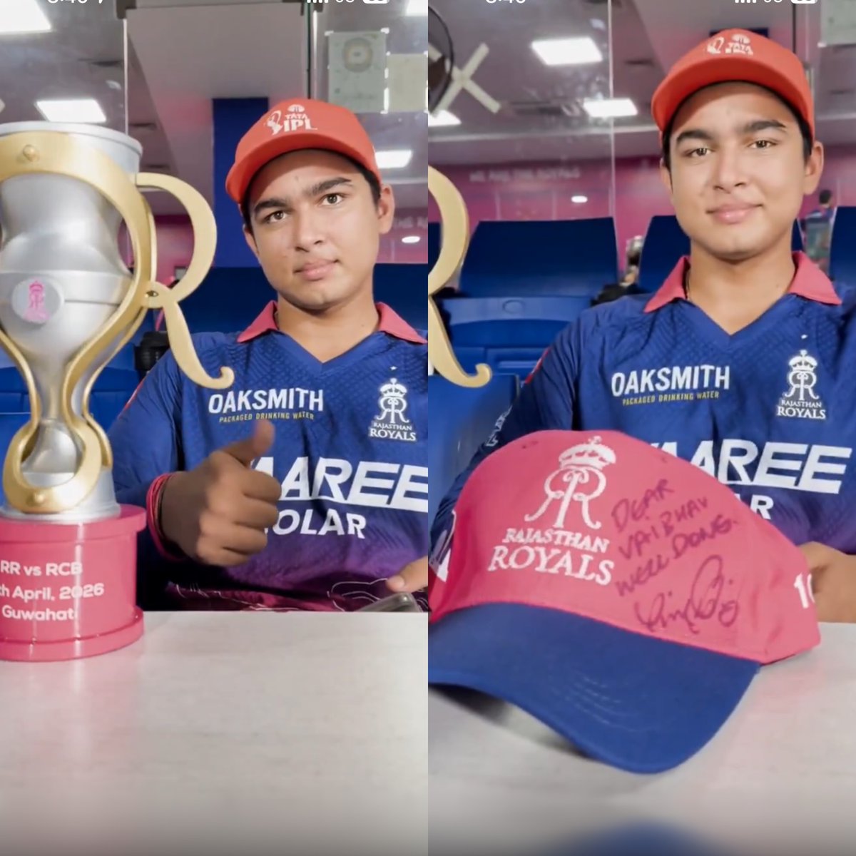 Vaibhav Sooryavanshi with Virat Kohli's signed cap. Smile on his face tells everything ❤️🥹