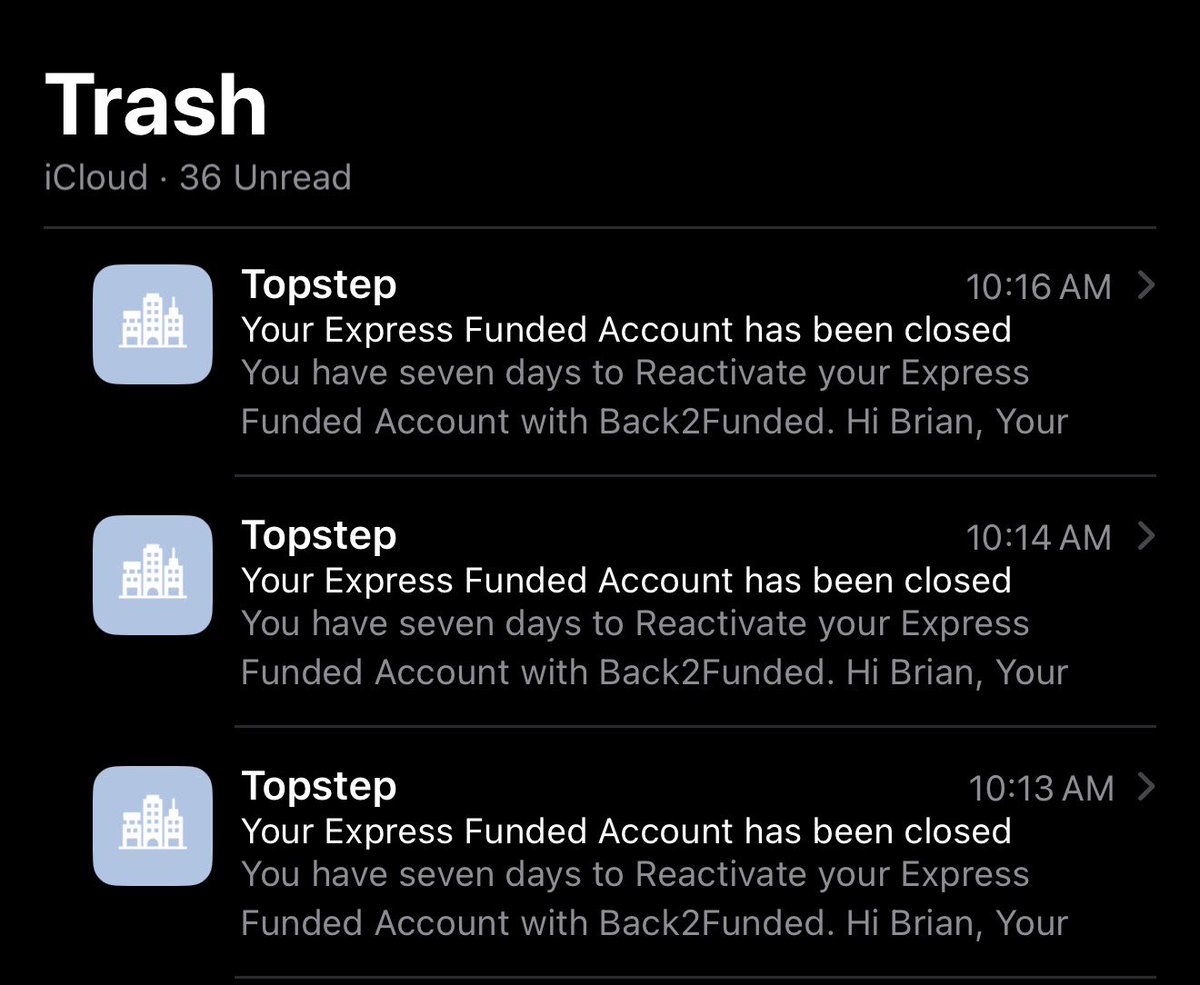 Screenshot attached by @vwapx to an X post referencing a forfeited $5,000 Top One Futures payout.