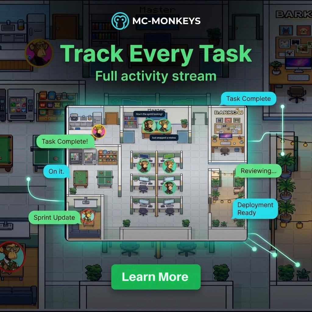 mc_monkeys_ai's tweet photo. Track every task across your AI workforce.

Mc-Monkeys gives you a full activity stream so you can see updates, completions, reviews, blockers, and progress in real time — all from one mission control. https://t.co/vi0ngE4sLE