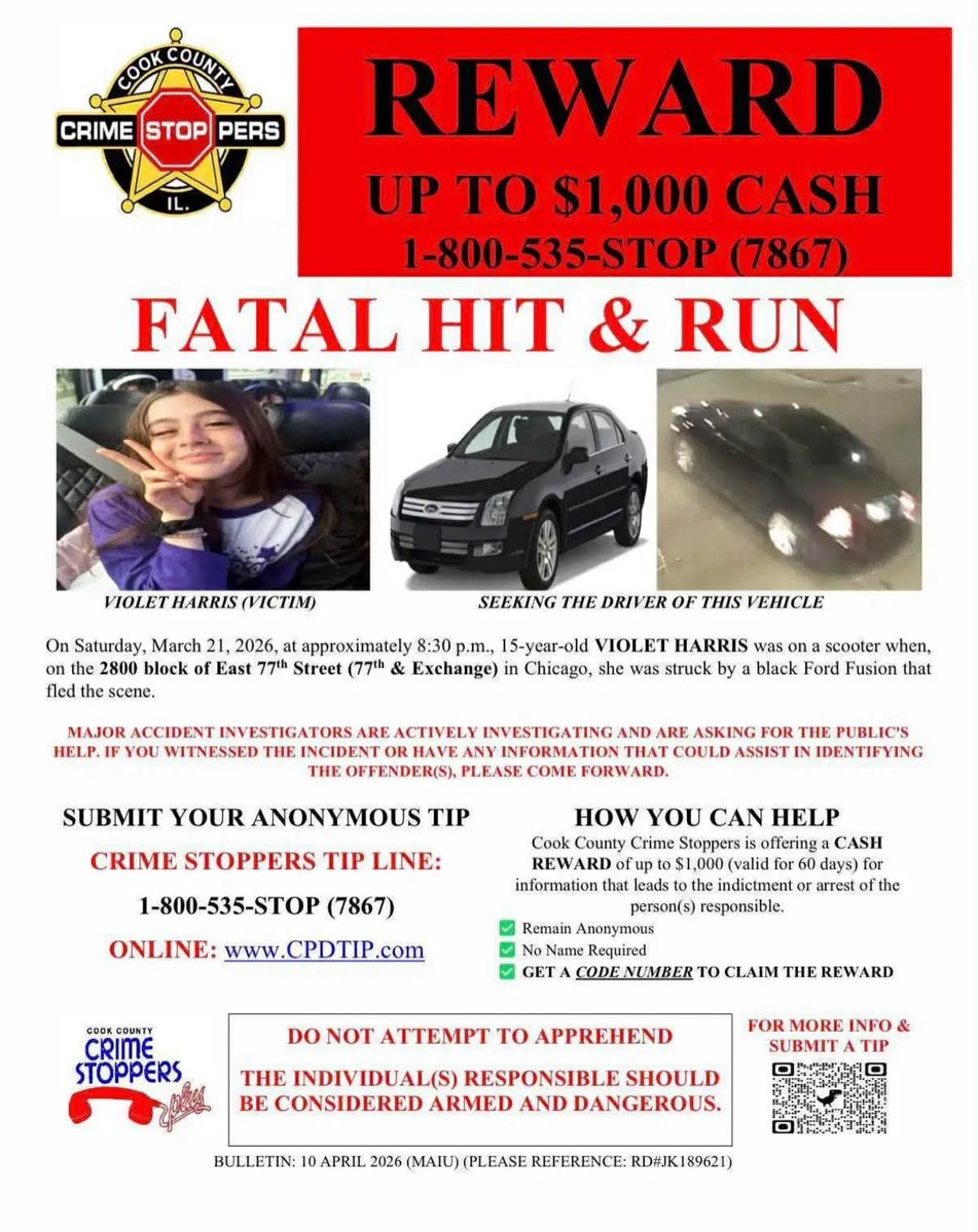 Chicago, we’re still looking for my daughter’s friend’s killer. They hit this girl and left her dead in the street. Her family is suffering real bad, and really wants someone held responsible.