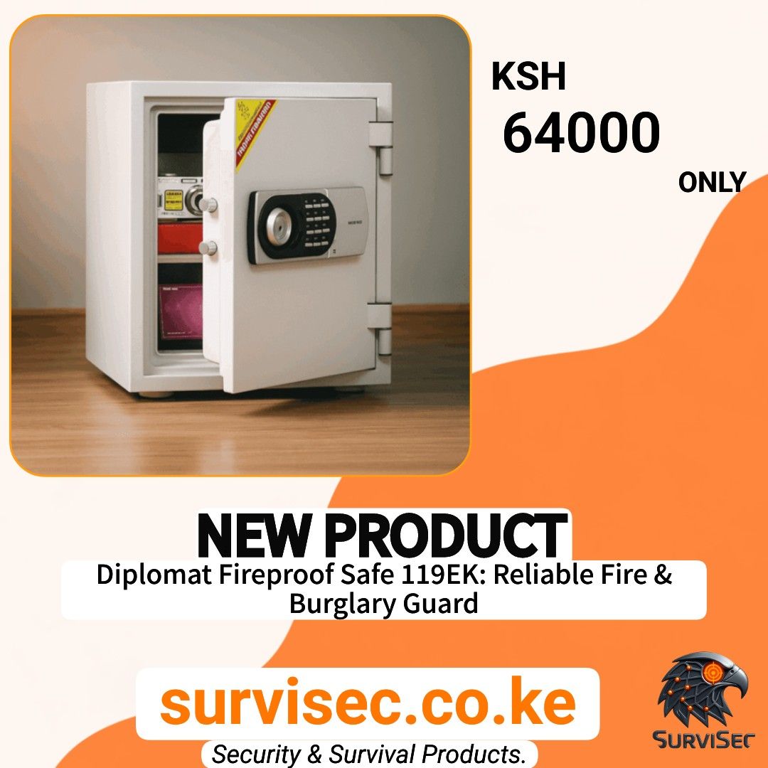 SurviSecGroup's tweet photo. Diplomat Fireproof Safe 119EK
Fire + burglary protection for home/office in Kenya.

Now KES 64,000 (was KES 70,000).
Nationwide delivery.

https://t.co/w7eLRRJktw
#Survisec #SecurityKenya #FireproofSafe https://t.co/UuBTEXjnkn