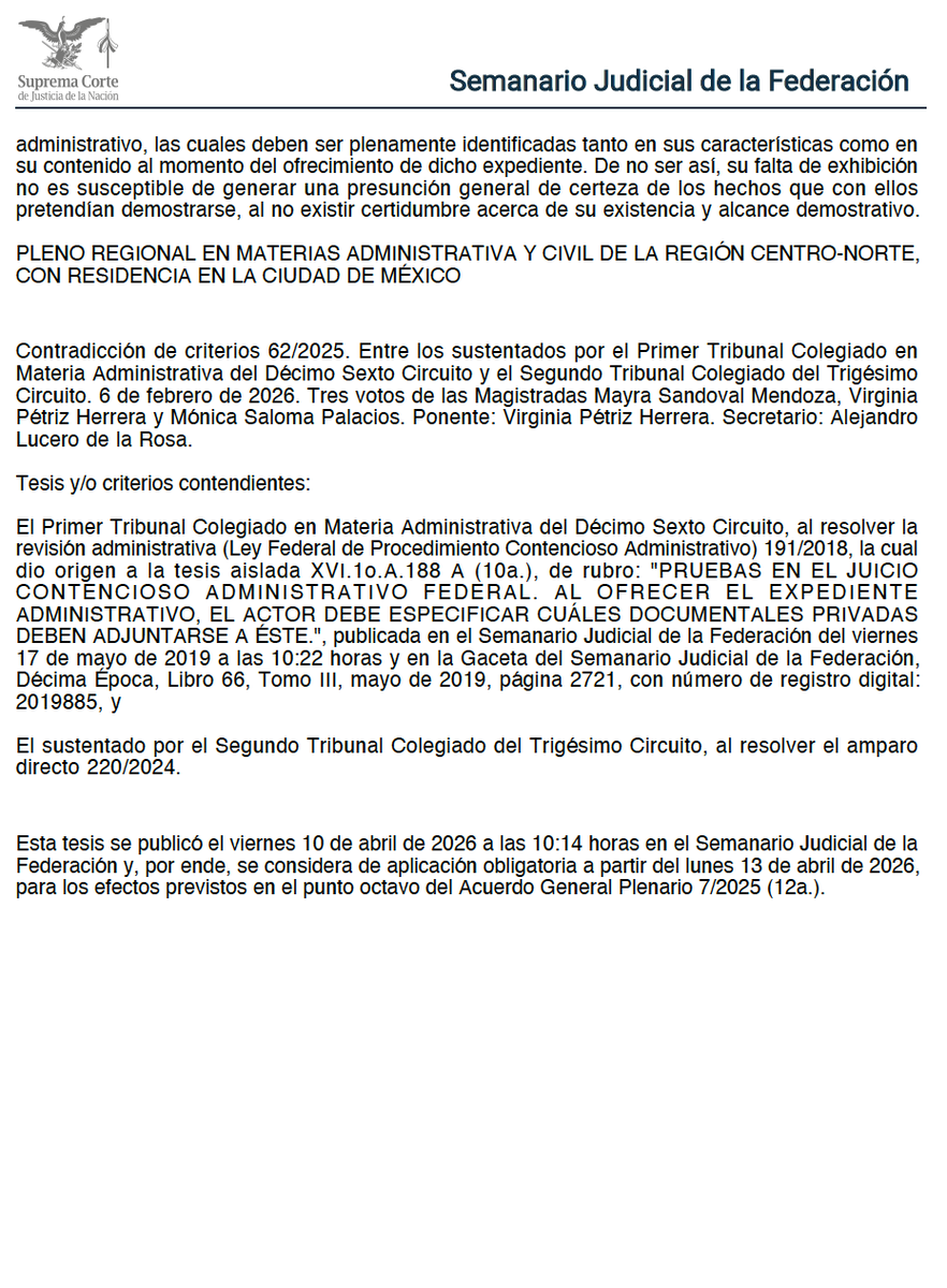 Mtro_MarcosGtz's tweet photo. 𝐀𝐭𝐞𝐧𝐜𝐢𝐨́𝐧 𝐥𝐢𝐭𝐢𝐠𝐚𝐧𝐭𝐞𝐬 𝐟𝐢𝐬𝐜𝐚𝐥𝐞𝐬: el Semanario Judicial de la Federación publicó la jurisprudencia https://t.co/75zrHilqhz. J/33 A (12a.), registro 2032018.

El mensaje es claro: ofrecer “en bloque” las documentales privadas del expediente administrativo ya no alcanza.