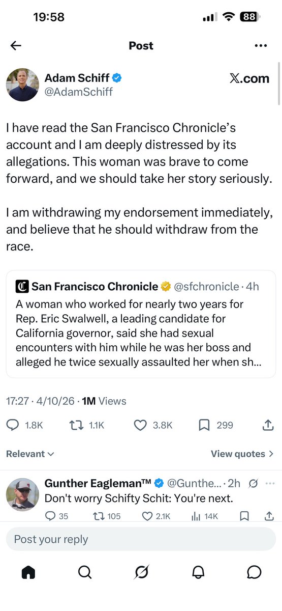 BooBookittenfk's tweet photo. @ericswalwell @SlapLordActual Holy Fuck even Pedo Schiff is throwing you under the bus. And he raped a kid. https://t.co/644iBE3VFW