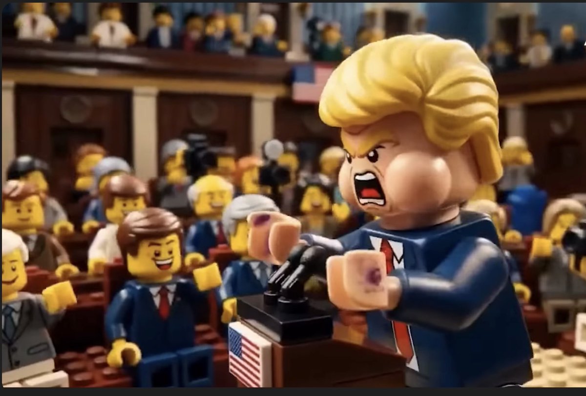 Bill_Simonds's tweet photo. Impressive attention to detail:  Iranian LEGO animations include purplish bruising on Trump’s hands https://t.co/w9OcjJXOxa
