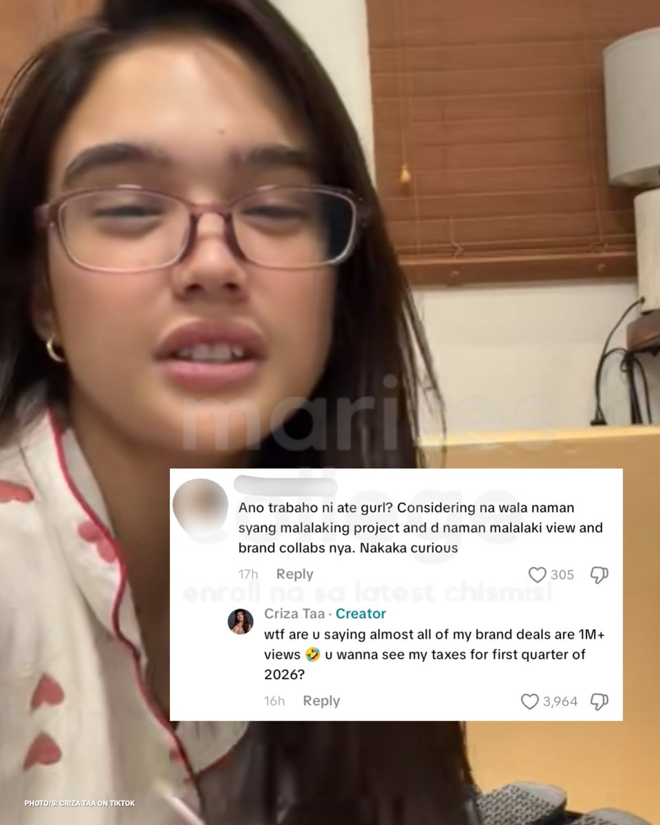 Aktres na si Criza Taa, binasag ang isang bida-bidang netizen! 

"You wanna see my taxes for first quarter of 2026?"