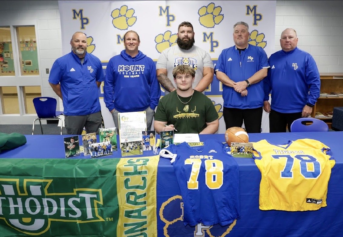 MPTigerFootball's tweet photo. Congratulations to Jacob McCoy on signing with @Methodist_FB We are proud of you! Go and make us proud! #OurTownOurTeam @MPTigerPride https://t.co/uOUKfnj0fk
