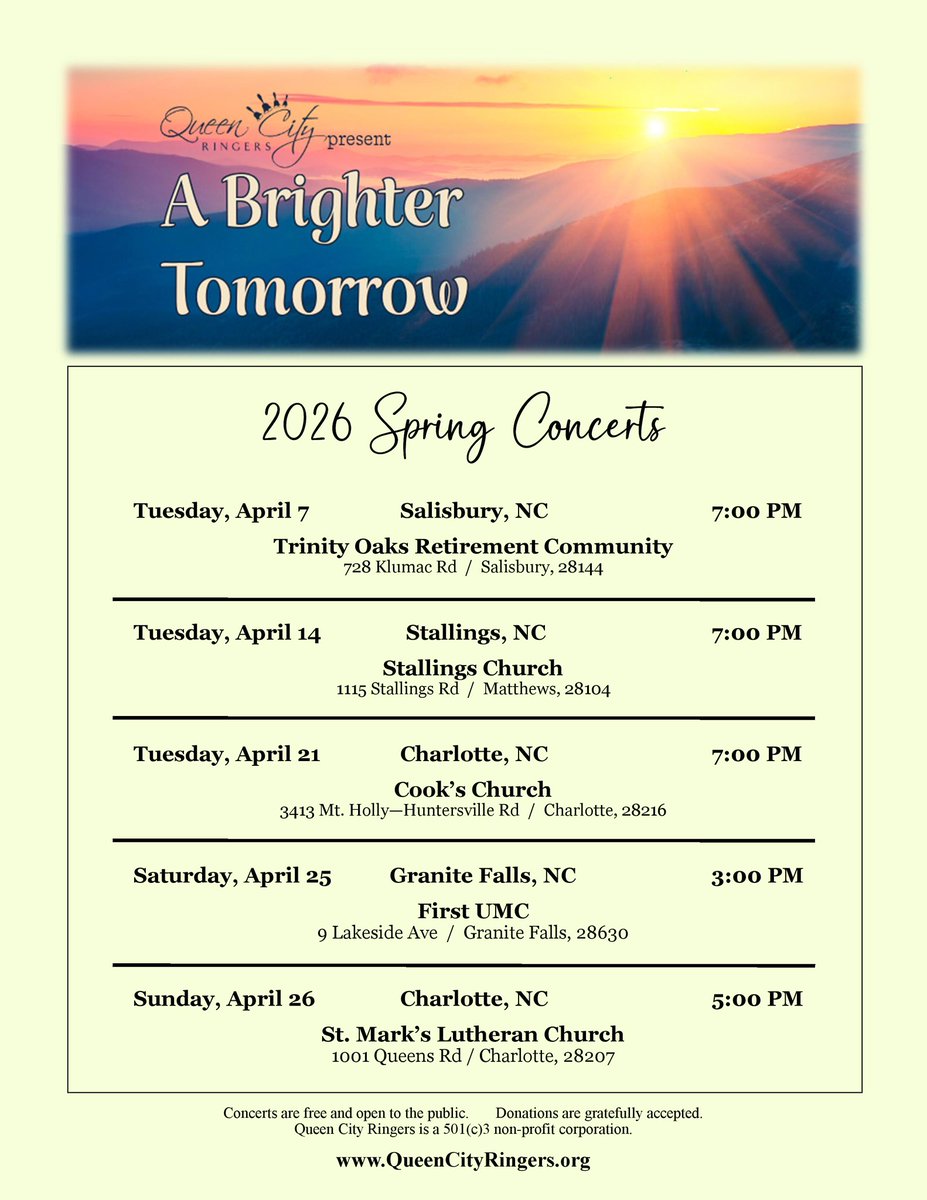 QueenCityRinger's tweet photo. We have 4 more concerts left! Which one will we see you?!? https://t.co/fmraicP8O0