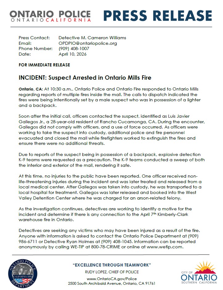 Ontario Police Department tweet media