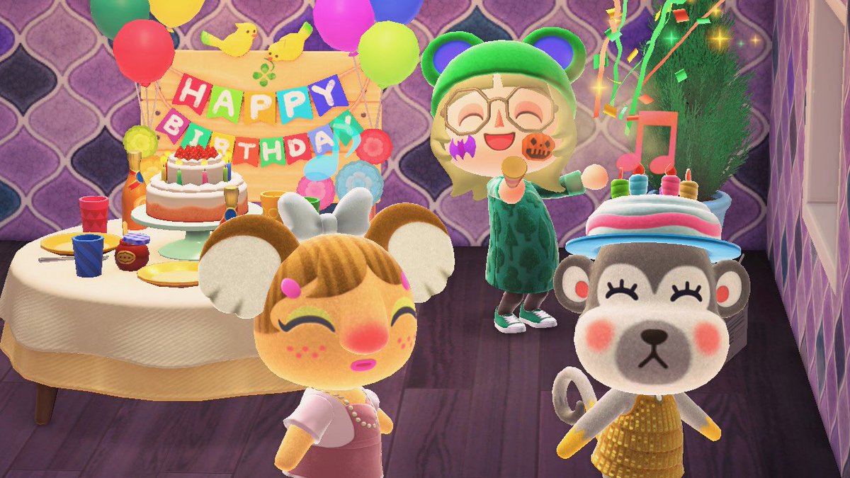susu_on1lem0n's tweet photo. 昨夜はシェリー姐さんのお誕生日をお祝いにサブ島へ🐒🏝️
一緒に来てたのはメルボルンちゃん✨去年もこのメンバーでお祝いだったなぁ🥂シェリ姐とメルちゃんて仲いいんだなぁ、とほっこり☺️
エスニックなカットソーをあげました🎁
#あつ森 #ACNH #shari https://t.co/Ejkh6P51nm