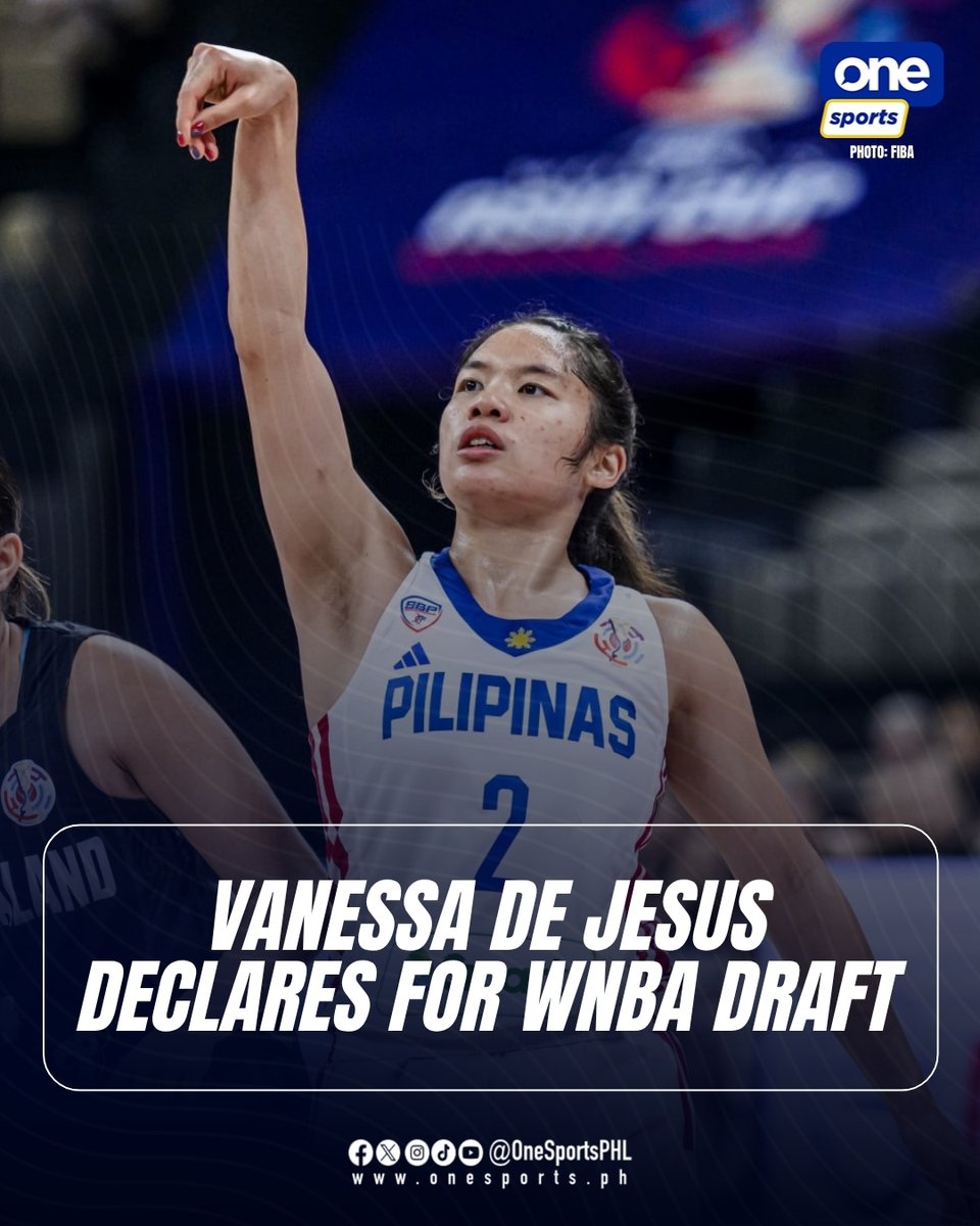 OneSportsPHL's tweet image. PINAY PRIDE ON THE RISE 🇵🇭🔥

Filipina-American standout and Gilas Pilipinas Women’s guard Vanessa de Jesus declares for the upcoming WNBA Draft, taking the next step in her journey after competing for Duke and Notre Dame in the NCAA.

#WNBA #WNBADraft