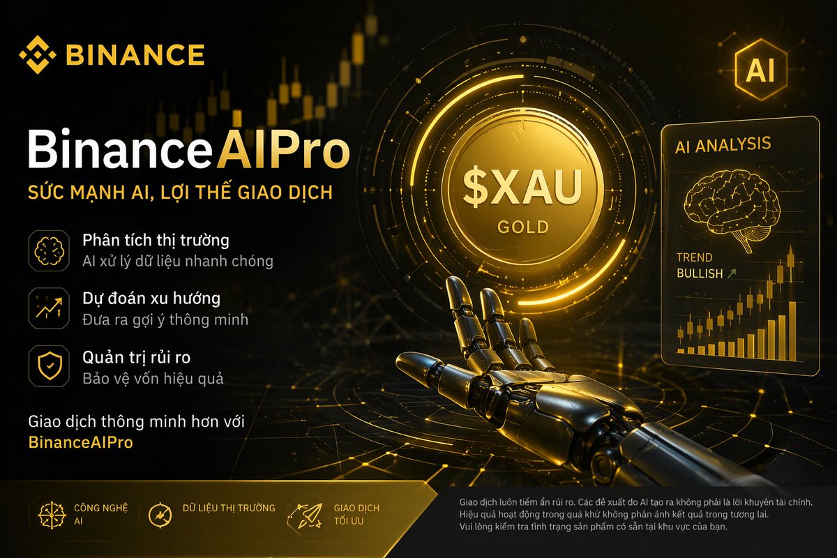 ViTi1040564's tweet photo. cách AI hỗ trợ phân tích thị trường cùng @BinanceVietnam. Công cụ #BinanceAIPro giúp trader tham khảo dữ liệu và xu hướng nhanh hơn khi theo dõi tài sản như $XAU.

"Giao dịch luôn tiềm ẩn rủi ro. Các đề xuất do AI tạo ra không phải là lời khuyên tài chính." https://t.co/5ktKRgx16Z