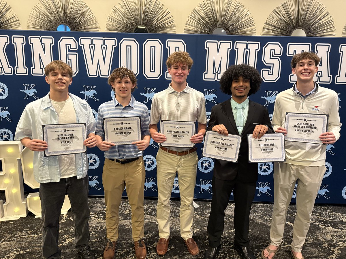 KingwoodBBall's tweet photo. Congratulations to our superlative winners from last night's banquet!

X-Factor Award 
Jackson Cooper (@JacksonCoo65415) 

Chad Hamilton Heart of a Mustang 
Carter Studdert

Mike Baldwin Hustle Award Kyle Lee

Defensive MVP
Dimitri Persad
 
Team MVP 
Grant Maher (@grantmaher0) https://t.co/Yn0jxt5mxh