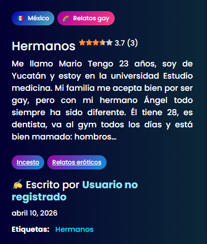 relatos_gay_cl's tweet photo. Hermanos 🍆🔥

𝗥𝗘𝗟𝗔𝗧𝗢 𝗖𝗢𝗠𝗣𝗟𝗘𝗧𝗢: https://t.co/Si6zaNfVHn https://t.co/4d2sfJMEz4