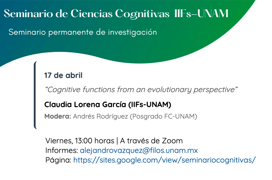UNAM_IIFs's tweet image. Seminario Ciencias Cognitivas
sites.google.com/view/seminario…

17-abril-26 • 13H #Zoom
“Cognitive functions from an evolutionary perspective”
Dra. Claudia Lorena García @UNAM_IIFs

Modera: Andrés Rodríguez (Posgrado FC-UNAM)

seminario.cognitivas@gmail.com
alejandrovazquez@filos.unam.mx