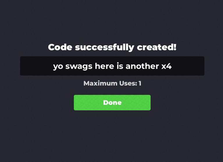 Here is a code drop since swagstuff uh forgot to redeem. (DON’T TELL HIM, HE SAID HE WILL REDEEM IT LATER)