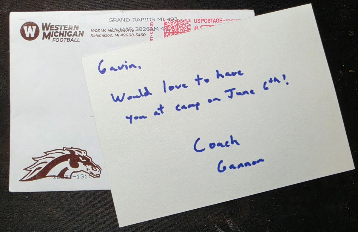 GavinWilliamsWV's tweet photo. Thank you Coach @CoachPatGannon at @WMU_Football for the invite to the Specialist Camp in June!!!
@DSabock @RBCoachPaige @CoachLT39
@BMSFootball1 @tphares10 @BHSIndiansRadio @TravisJonesPXP @CRGWVU1 @brent_kimble
#BroncosReign https://t.co/dDpFMdW0R3