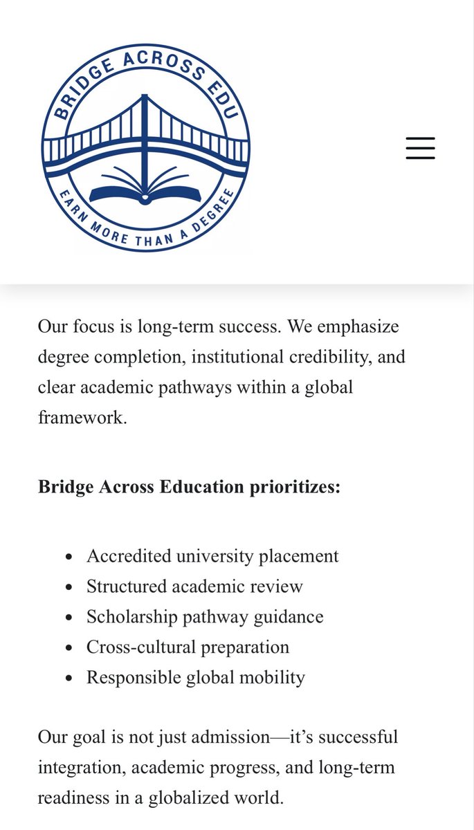 WWCLB2's tweet photo. Why Bridge Across Education?

Our role extends beyond placement.

We provide structured academic guidance before, during, and after the admissions process—supporting students throughout their international education journey.
https://t.co/DXlxAHARrd #education #china #global https://t.co/o7LAEPgtLr