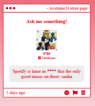 yeah id say maybe 95% of the music i listen to isnt on spotify. mostly just junk that i dont care about gets dumped there
i listened to the entire song and its nothing like what i usually listen to at all, but i enjoyed it nonetheless. the start was nice. i dont speak bosnian tho