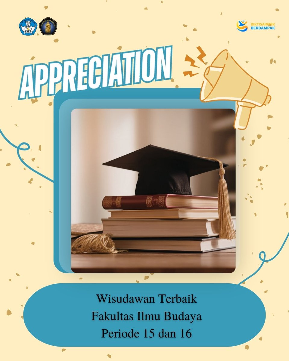 FIBUB_OFFICIAL's tweet image. [Wisudawan Terbaik P15-16]

Salam Budaya!

Hai #FIBers

FIB UB mengucapkan selamat dan apresiasi setinggi-tingginya kepada Wisudawan Terbaik periode 15 dan 16 Tahun Akademik 2025/2026.

Pencapaian luar biasa ini merupakan wujud nyata dari dedikasi, ketekunan, dan kerja keras Anda