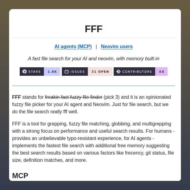 tom_doerr's tweet image. File finder for Neovim and AI agents with memory

github.com/dmtrKovalenko/…