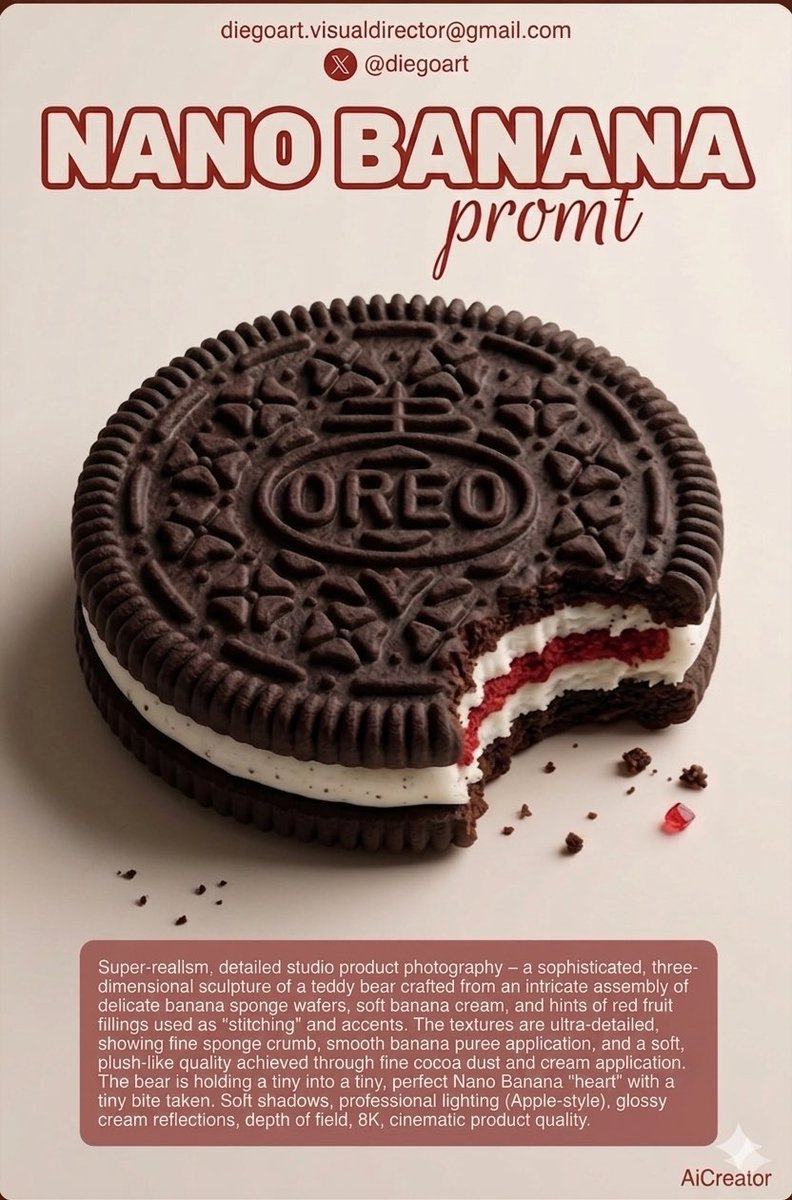 DiegoArtDirect's tweet photo. #NanoBanana #Oreo #AIArt #PromptEngineering #FoodDesign #VisualDirector #DigitalArt #CreativeDirection https://t.co/OThq1z7eVO
