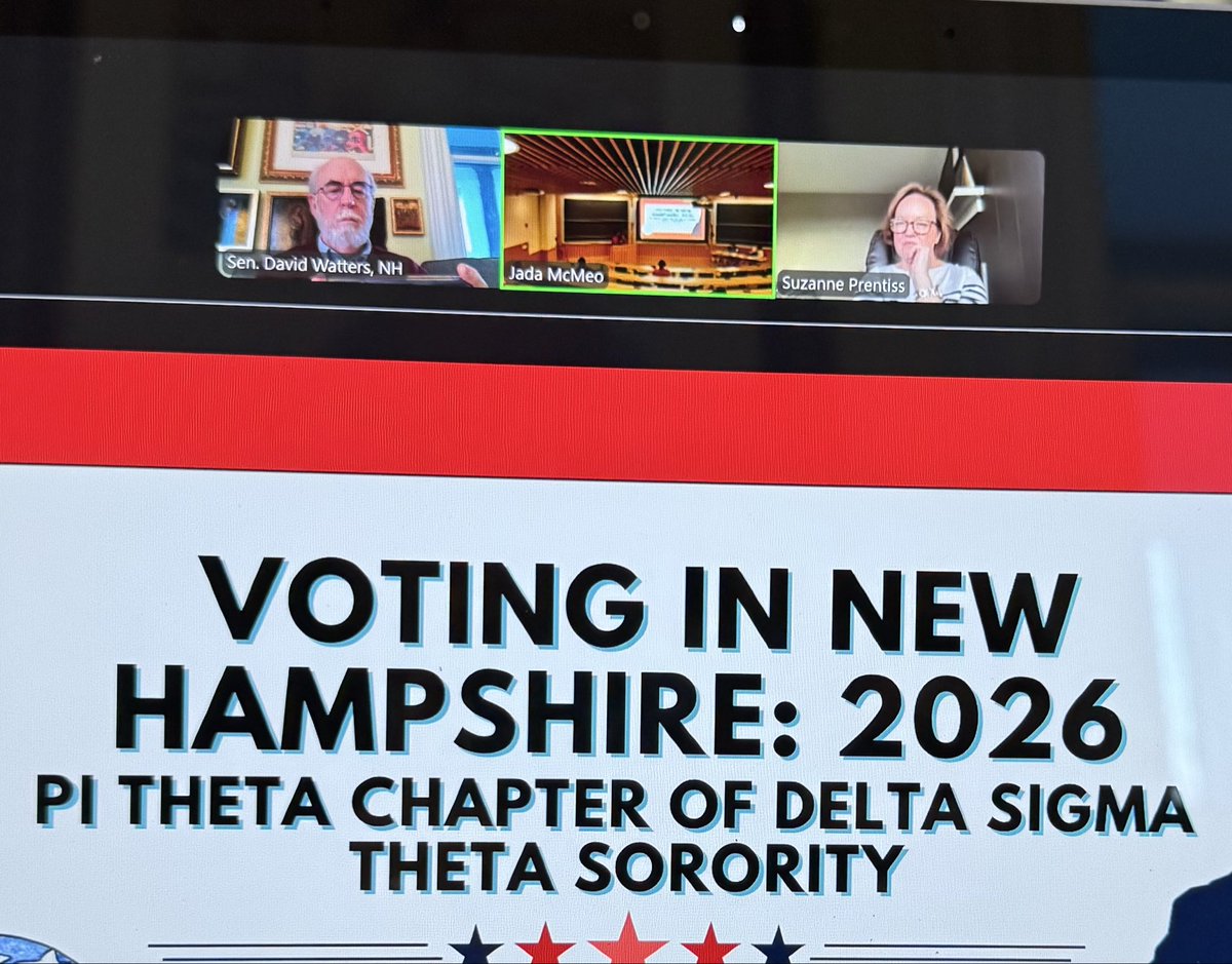 SenDavidWatters's tweet photo. Such a great conversation for @PrentissSuzanne and me with @dartmouth Pi Theta chapter of @DeltaNational on the challenges in NH to voting rights. Deltas are extraordinary leaders in NH and across the nation. #NHPolitics @OpenDemocracyNH https://t.co/x4PBbAA33H