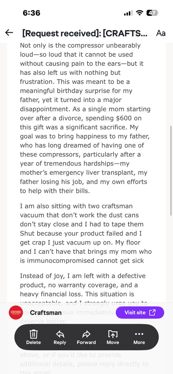 LittleTeddy86's tweet photo. @craftsman This was supposed to be a gift for my dad but turned into a $600 loss. Faulty compressor + 2 broken vacuums. I’m a single mom caring for an immunocompromised parent—this isn’t just frustrating, it’s affecting my home. Please fix this @DEWALTtough https://t.co/fpFDAD6F75