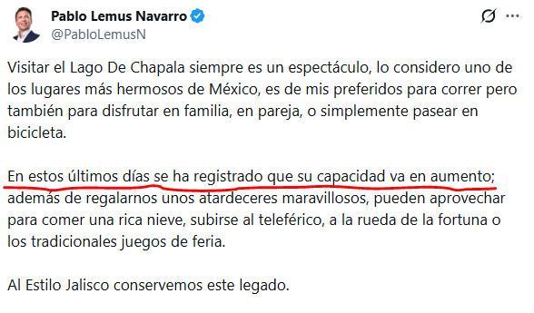 Que la capacidad del Lago de Chapala va en aumento❌
- Estudios indican que entran al lago hasta 200 mil toneladas de azolve/año.
- Hay días en que se evaporan - extraen hasta 11 millones de m3 💧
- Ha descendido 67 cm este estiaje.
No desinformen.

x.com/PabloLemusN/st…