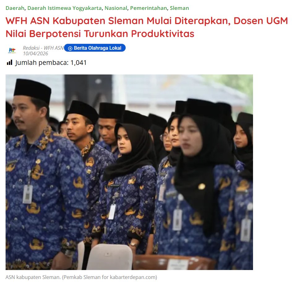 kabarterdepanID's tweet image. WFH ASN Kabupaten Sleman Mulai Diterapkan, Dosen UGM Nilai Berpotensi Turunkan Produktivitas

kabarterdepan.com/wfh-asn-kabupa…

#WFH #ASN #UGM #Sleman #KabarTerdepan