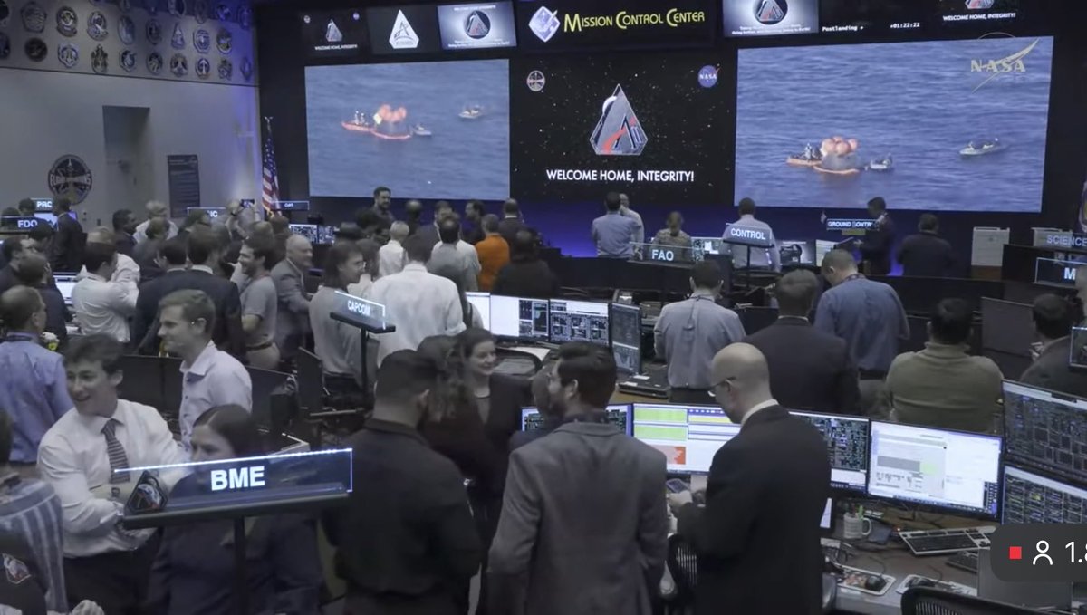 AstraStarliner's tweet photo. “A textbook splashdown.” The relief is palpable at Mission Control. What a fantastic outcome for everyone involved. #NASA #Artemis II https://t.co/1TS4S4rGx2
