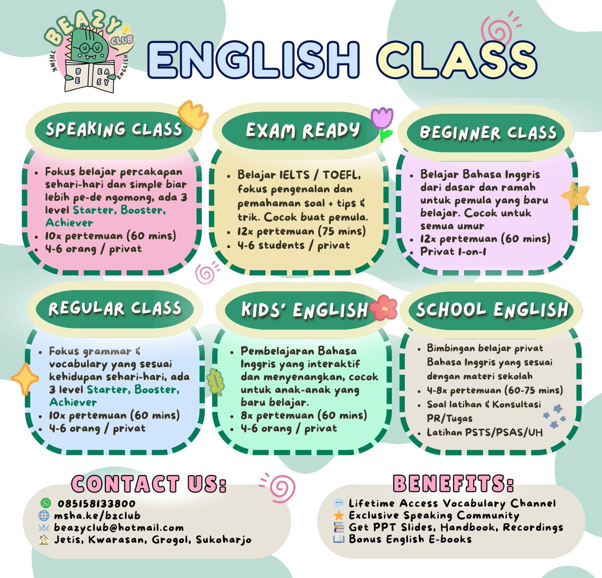 beazyclub's tweet image. Good morning, ada gak sih yang lagi pingin belajar Speaking??? Haii sini yuk belajar bareng BEAZY CLUB! 🙀

Beazy ada beberapa kelas yang cocok sesuai need kamu hlooo, Yukk kepoin 
msha.ke/bzclub 🌟

#KelasBahasaInggris #EnglishClass #LesBahasaInggris #zonauang #zonaduit