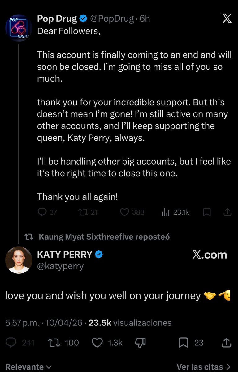 POPATEEMYHEART2's tweet image. Katy Perry wishes the best to a stan account that’s based on dragging Lady Gaga on the daily.