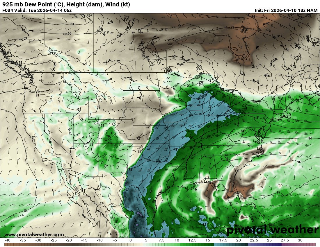 The pattern is changing - unsettled wx enroute to S ON. Gulf moisture will surge northward underneath an EML plume. 

First wave arrives with plain showers on Sun.

If good fuel spills in during the work week, the setup should bias toward a wind and hail risk.