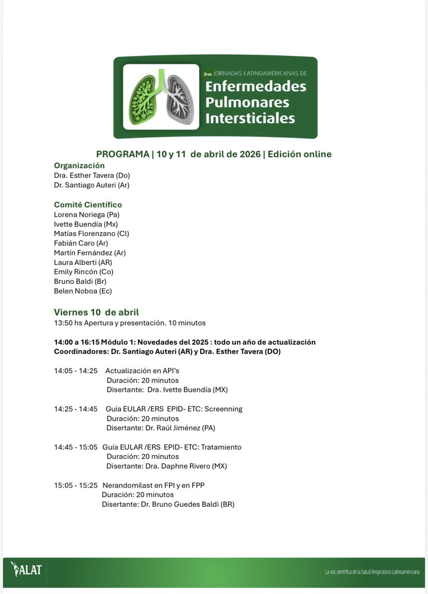 ALATIntersticio's tweet photo. #EPIDLOVERS  de LATAM, continuamos mañana en las 3ras Jornadas de Actualización en EPID @ALATorax #elintersticionodescansa https://t.co/PFynQnP4w4