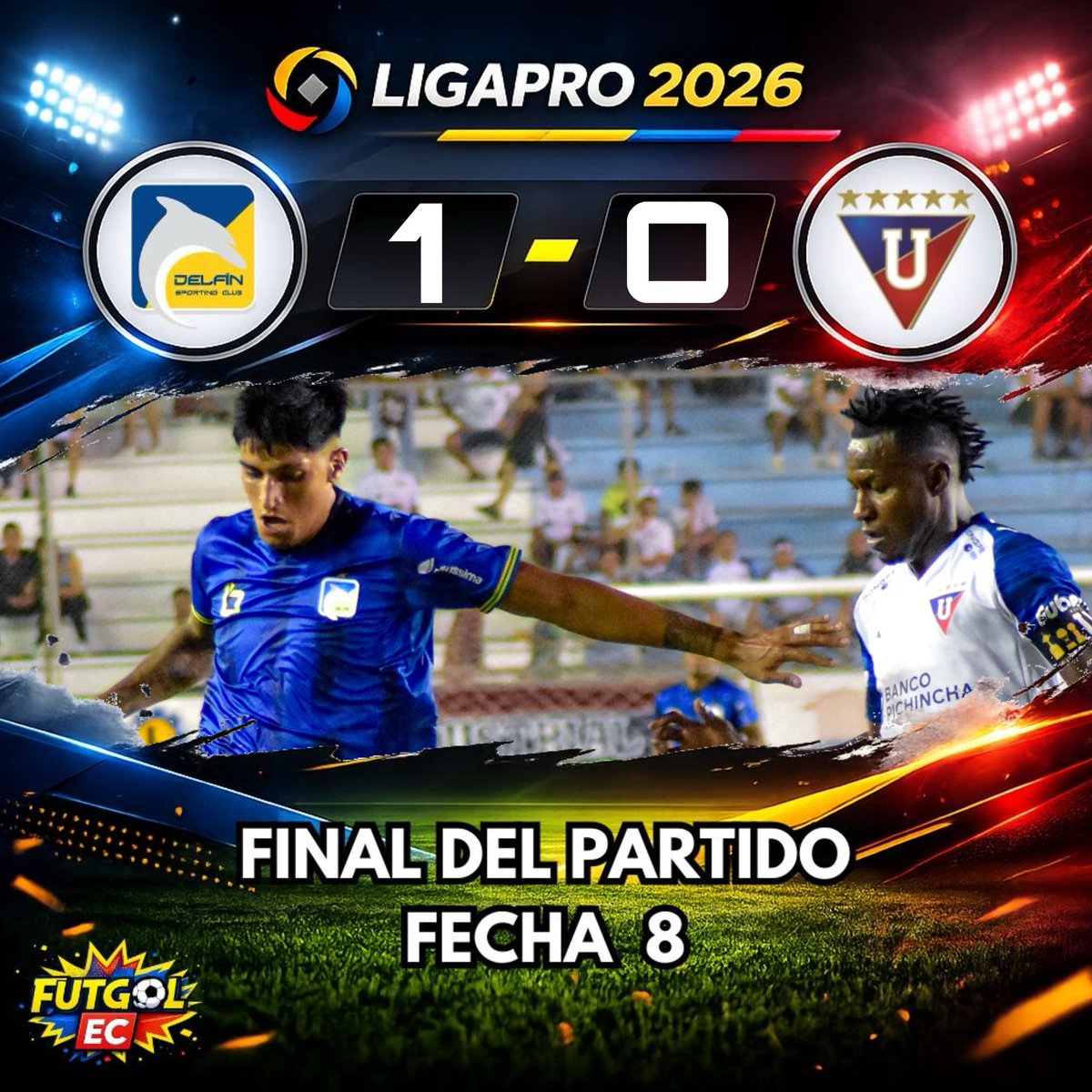 ¡Final del partido!

🏆 #LigaPro 🇪🇨
🗓️ #Fecha8
🏟️ #Jocay

1️⃣ #DelfínSC
⚽️ Erick Mendoza 14’

0️⃣ #LigadeQuito