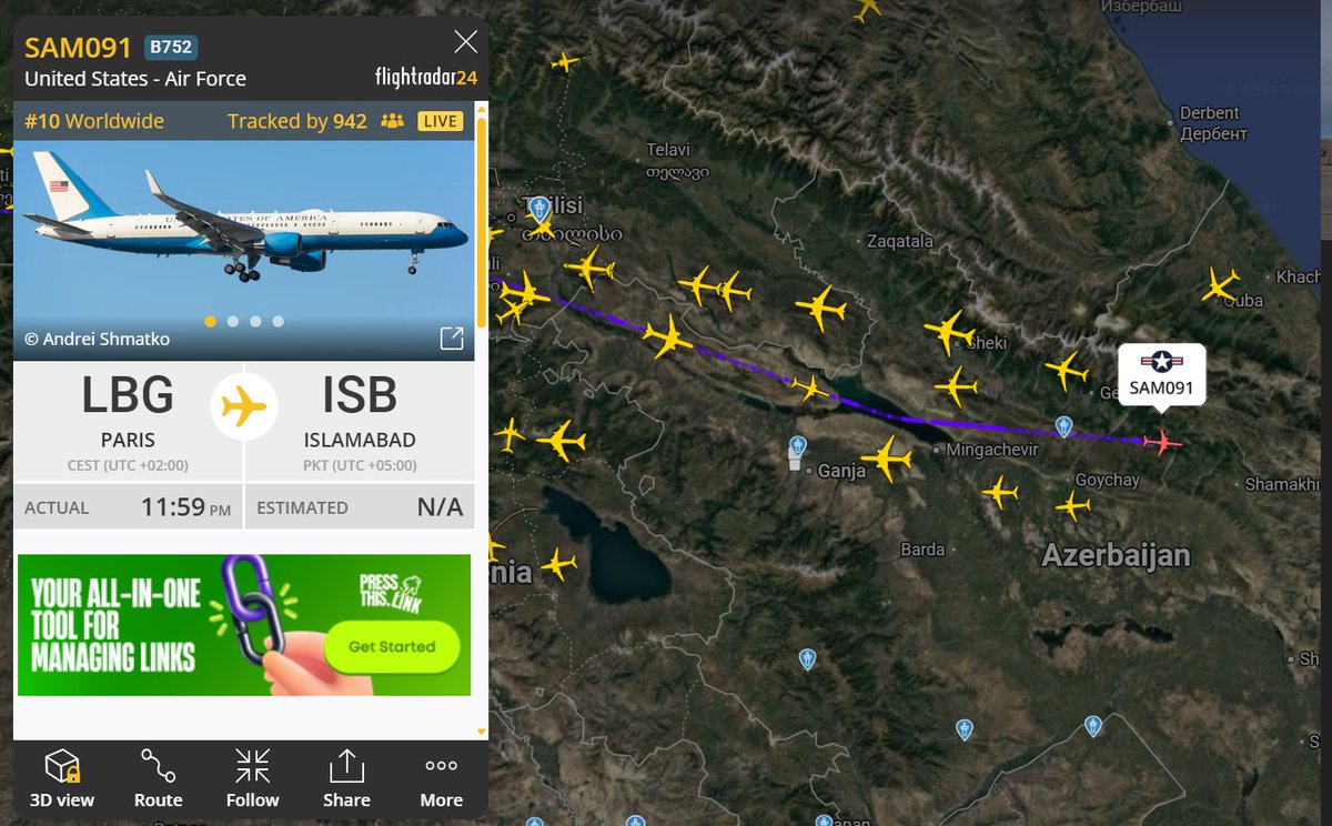 awvais's tweet photo. Flight tracking indicates Vice President JD Vance is en route to #Islamabad via two aircraft (SAM091 &amp; SAM095), a configuration consistent with standard VIP security protocols, including potential decoy deployment. Estimated arrival: 10:30 AM PST. #IslamabadTalks https://t.co/HIu7GtCMEy