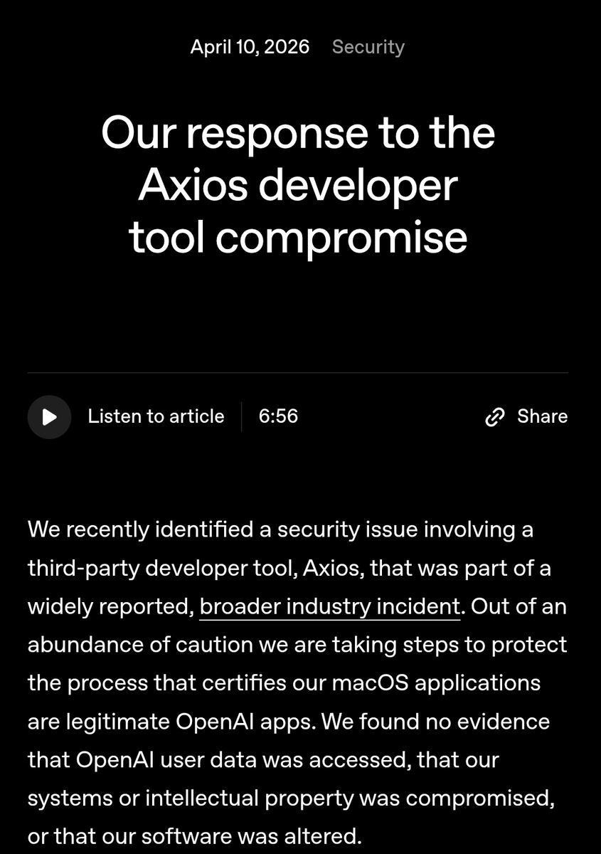 OpenAI rotates macOS app certificates after Axios signing workflow risk