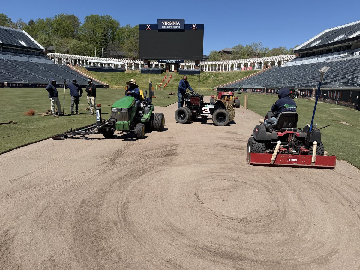 CgcChad's tweet photo. Luke Combs is gone and a new #GameOnGrass field is in (almost) at UVA Scott Stadium, ready for #UVAFootball and NCAA Lacrosse Championships https://t.co/0EfLMLp08r
