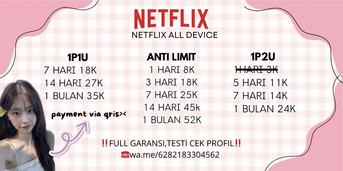 chereox_'s tweet photo. halo mentemen yang lagi cari netflix prem harga murah,proses cepat dan full garansi bisa ke aku yaa😻🫶

☎️https://t.co/Xp7SgcTNMj

#zonauang https://t.co/2jHMKDcIst